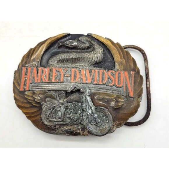Harley Davidson Motorcycle Rattlesnake Biker Silver Belt Buckle VTG 90s Official - Picture 1 of 11